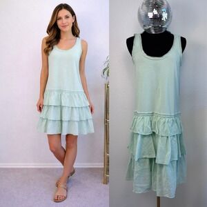 J.Crew Cotton Tiered Ruffle Tank BonBon Dress, Mint Green Sz Small Shabby Chic